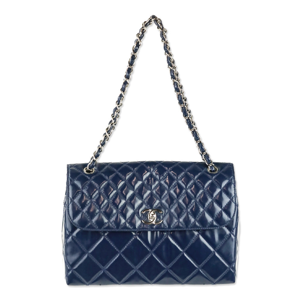 Chanel Navy Blue Quilted Vinyl In-The-Business Flap Bag