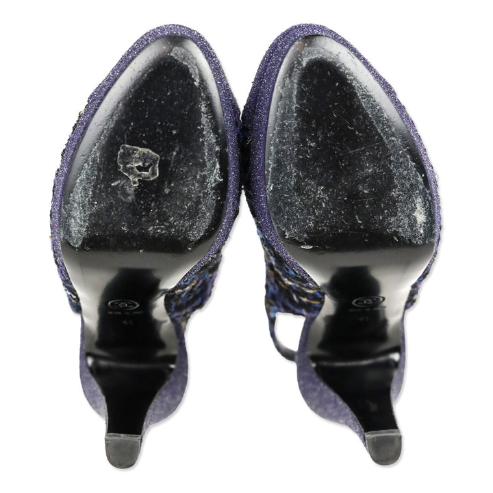 Chanel Navy Blue Tweed CC Cap Toe Slingback Pumps