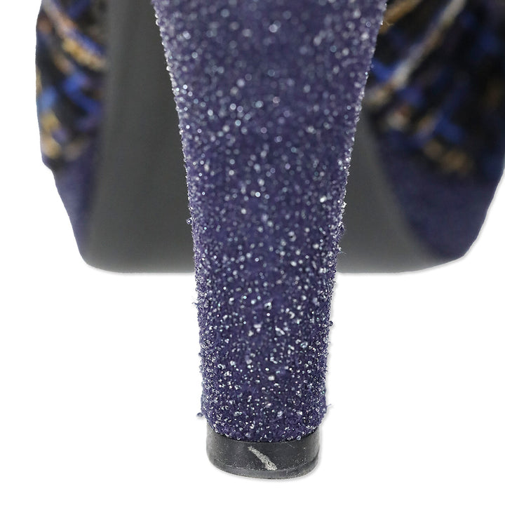 Chanel Navy Blue Tweed CC Cap Toe Slingback Pumps