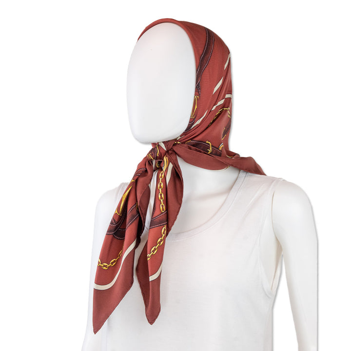 Cartier Burgundy Belt Chain Pattern Silk Scarf