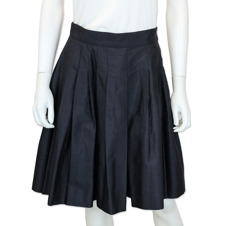 Chanel Navy Pleated High-Waisted Wide-Leg Shorts