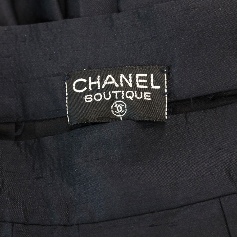 Chanel Navy Pleated High-Waisted Wide-Leg Shorts