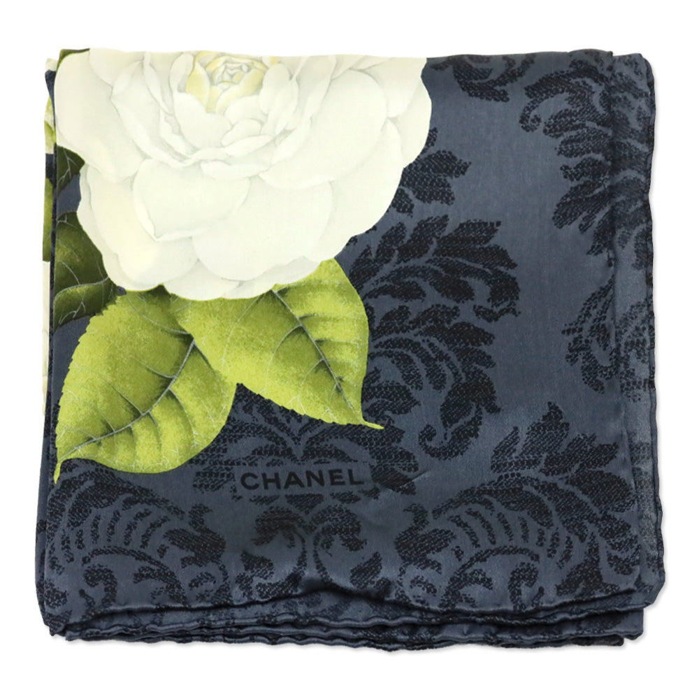 Chanel Navy & Cream Camilla Print Silk Scarf