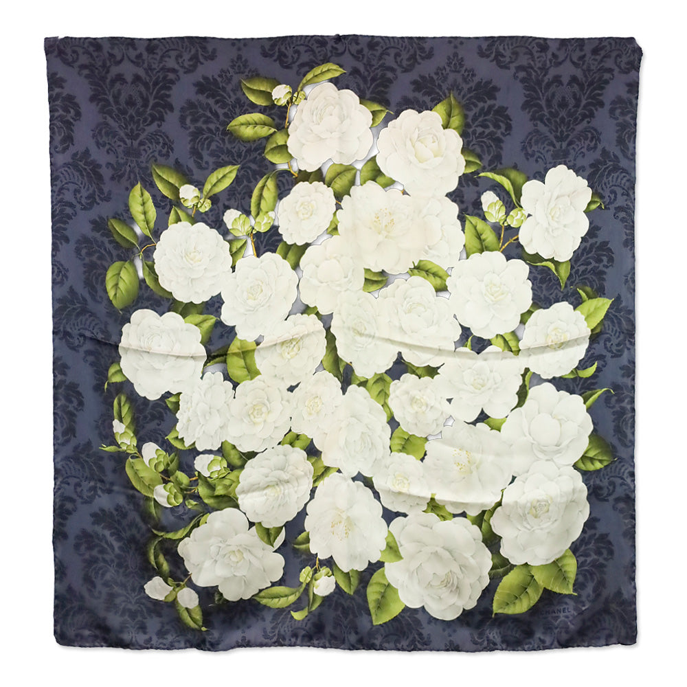 Chanel Navy & Cream Camilla Print Silk Scarf