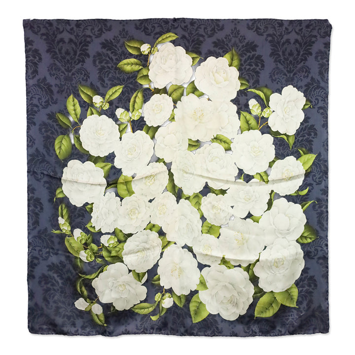 Chanel Navy & Cream Camilla Print Silk Scarf