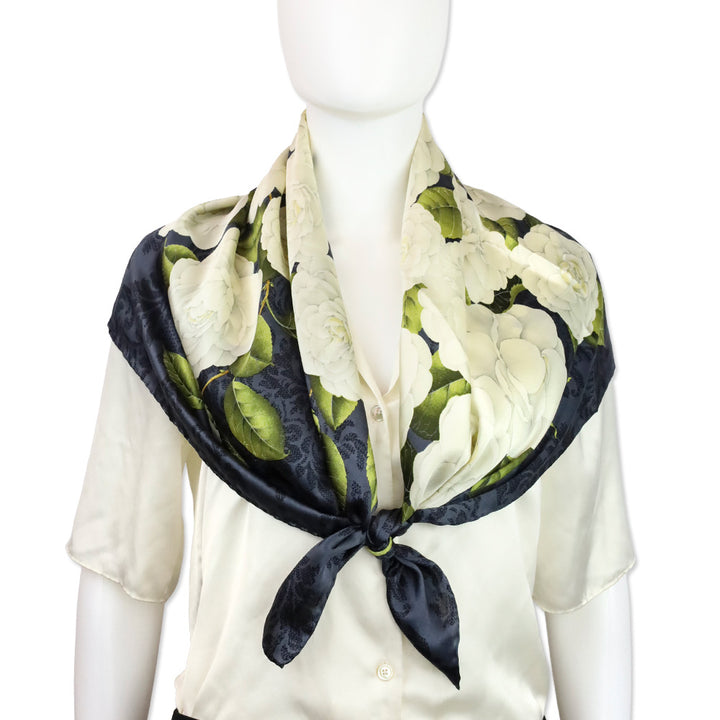 Chanel Navy & Cream Camilla Print Silk Scarf