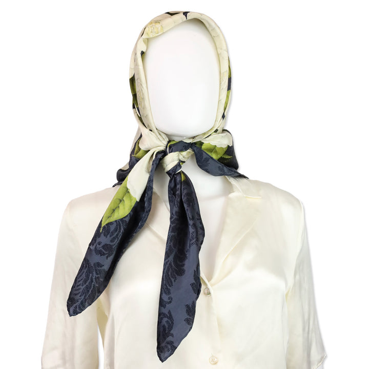 Chanel Navy & Cream Camilla Print Silk Scarf