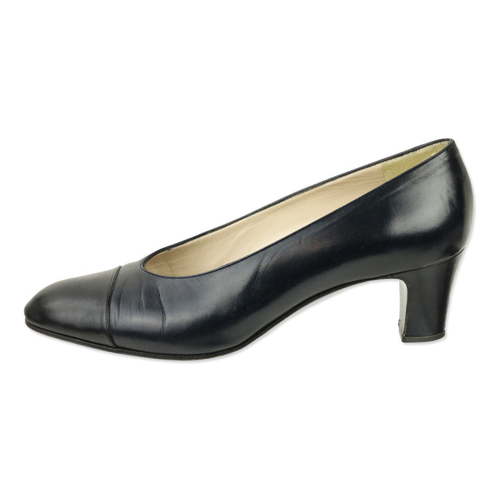Chanel Navy and Black Leather Cap Toe Pump