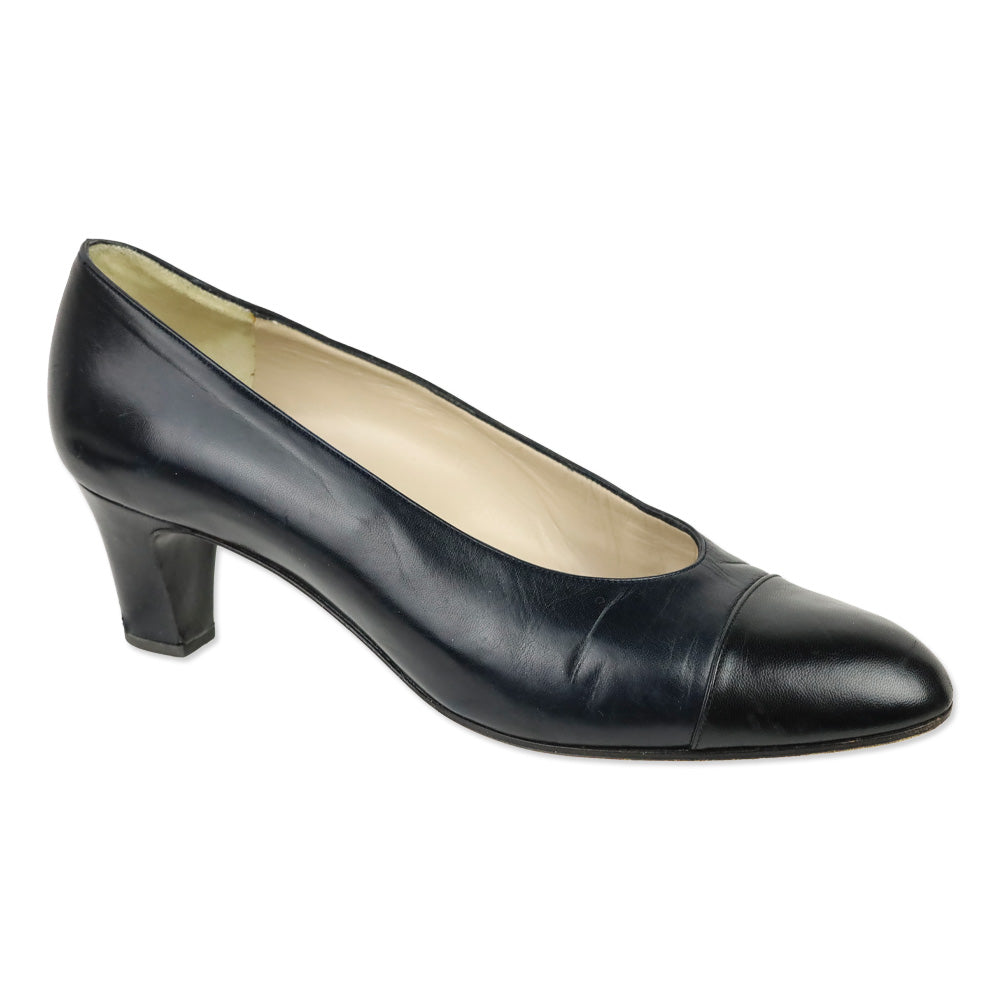 Chanel Navy and Black Leather Cap Toe Pump