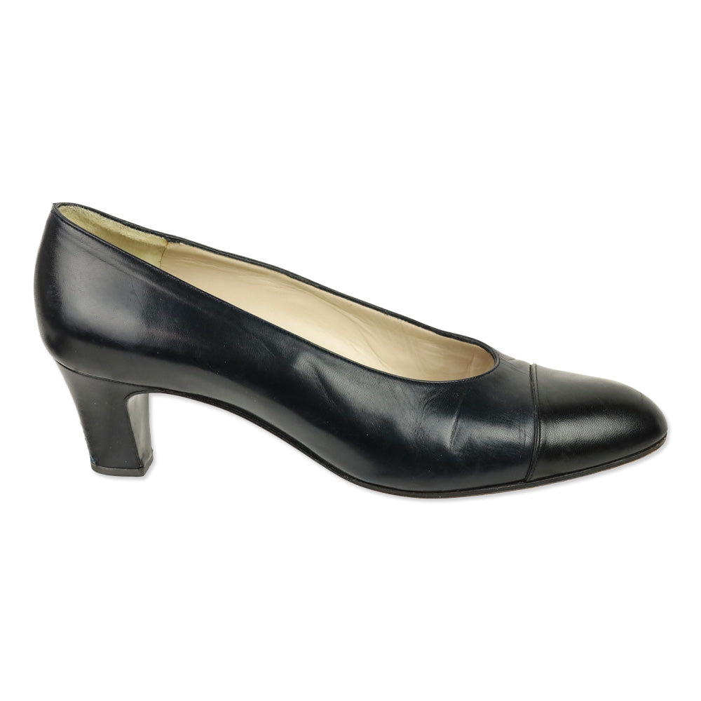 Chanel Navy and Black Leather Cap Toe Pump