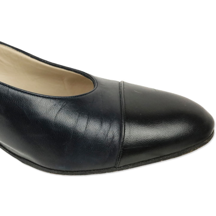 Chanel Navy and Black Leather Cap Toe Pump