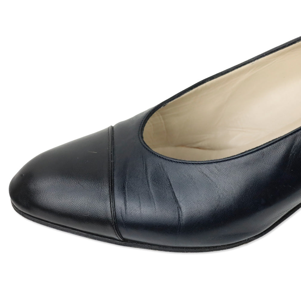 Chanel Navy and Black Leather Cap Toe Pump