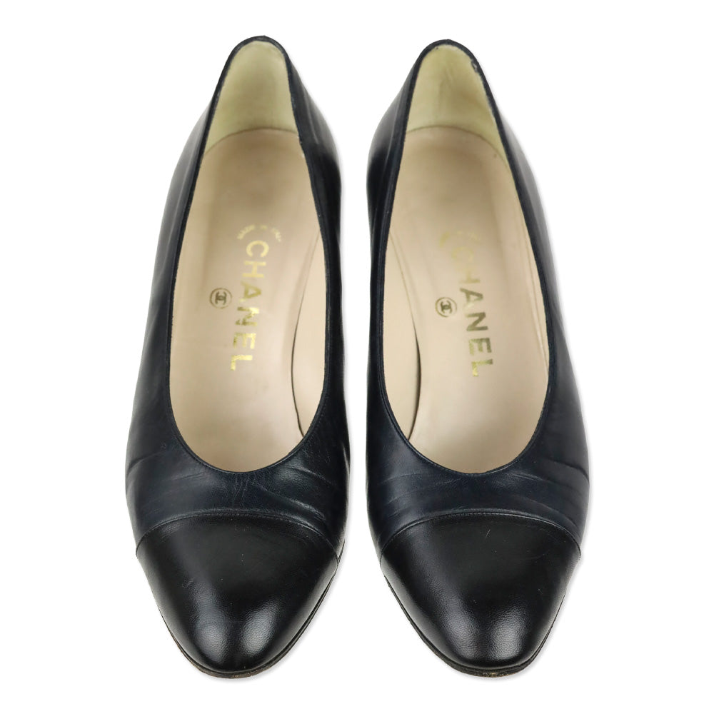 Chanel Navy and Black Leather Cap Toe Pump