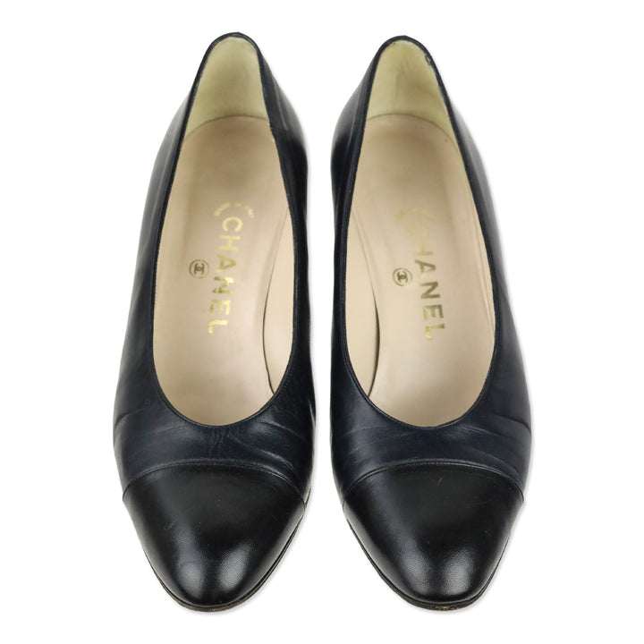 Chanel Navy and Black Leather Cap Toe Pump