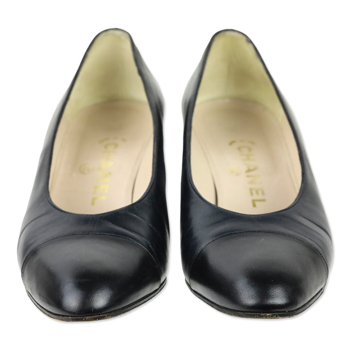 Chanel Navy and Black Leather Cap Toe Pump