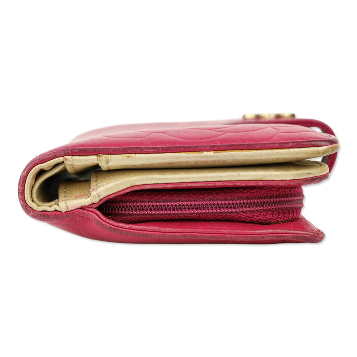 Chanel Pink Lambskin Camellia Embossed L-Zip Wallet