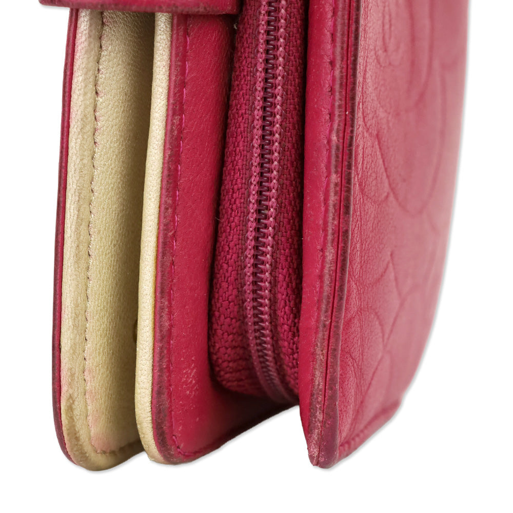 Chanel Pink Lambskin Camellia Embossed L-Zip Wallet