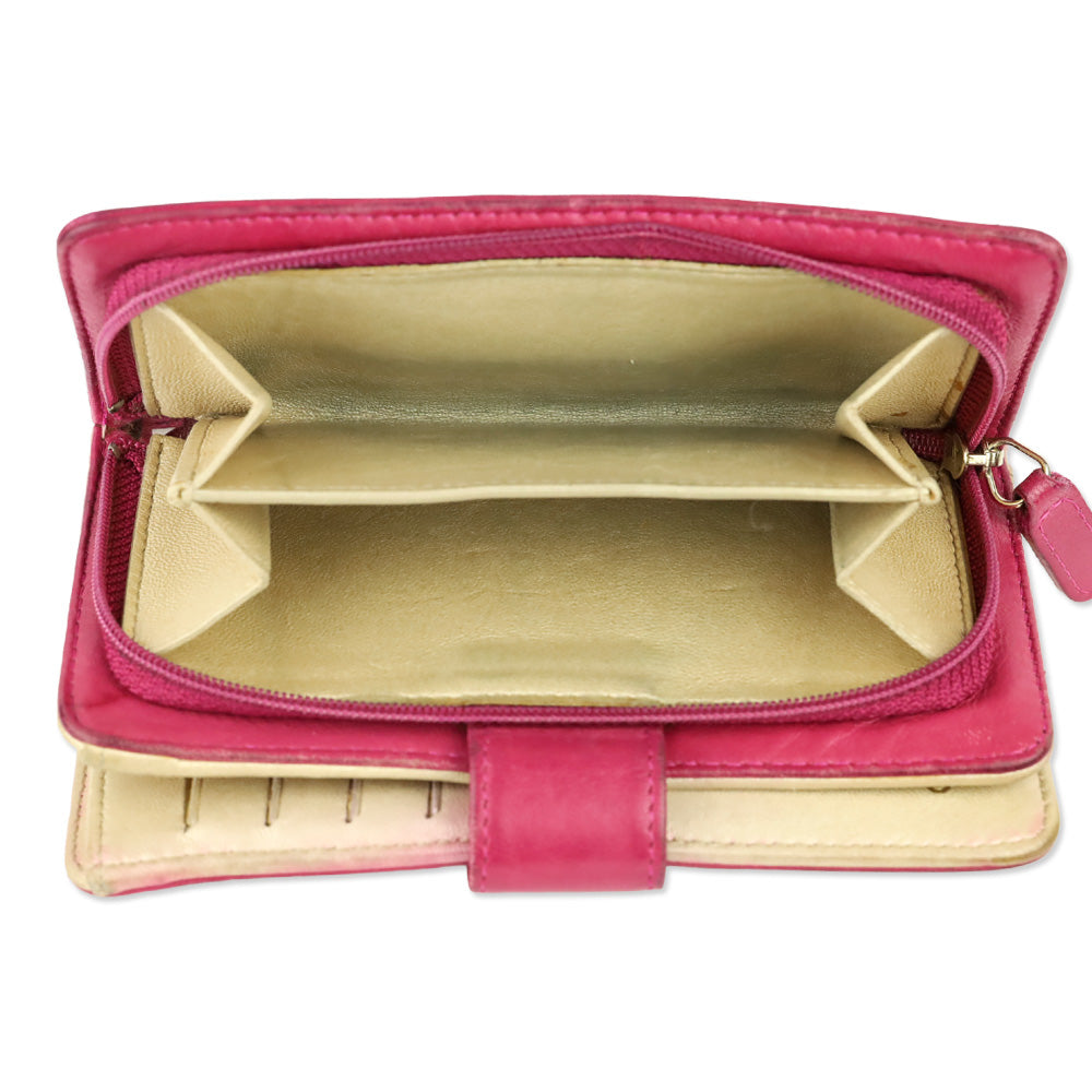 Chanel Pink Lambskin Camellia Embossed L-Zip Wallet
