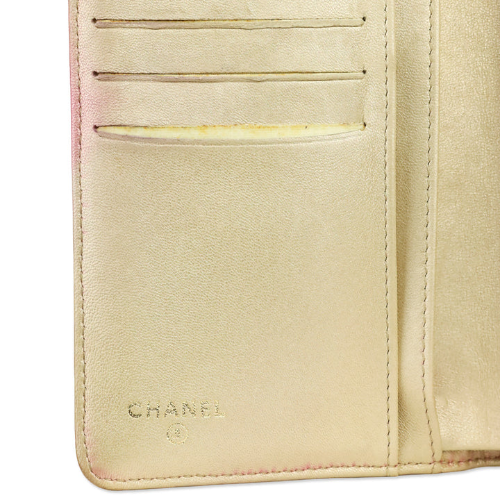 Chanel Pink Lambskin Camellia Embossed L-Zip Wallet
