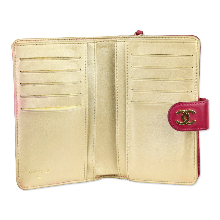Chanel Pink Lambskin Camellia Embossed L-Zip Wallet
