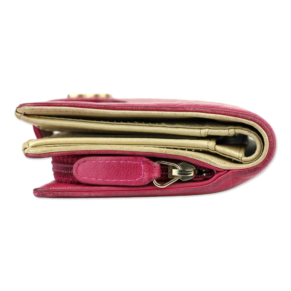 Chanel Pink Lambskin Camellia Embossed L-Zip Wallet