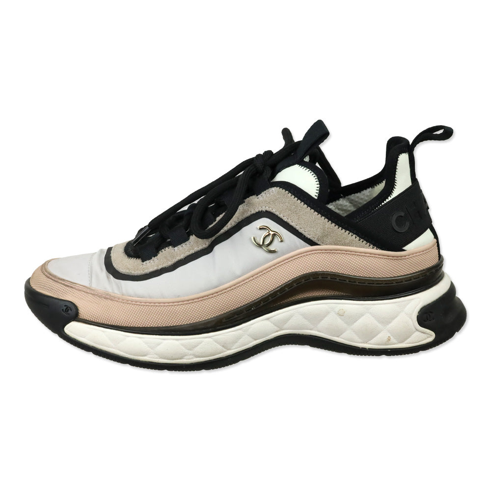 Chanel Pink/Gray/Black Fabric & Suede Calfskin Sneaker