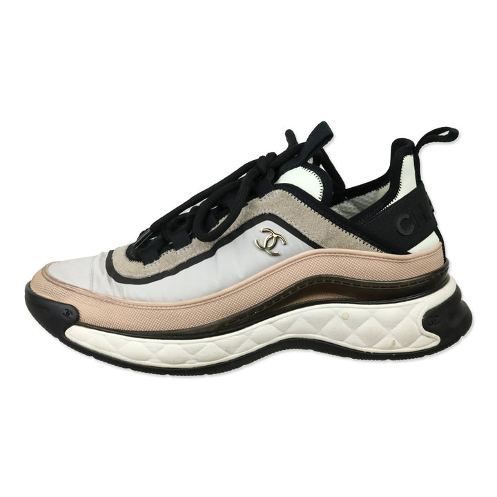 Chanel Pink/Gray/Black Fabric & Suede Calfskin Sneaker