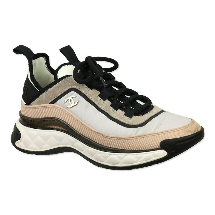 Chanel Pink/Gray/Black Fabric & Suede Calfskin Sneaker