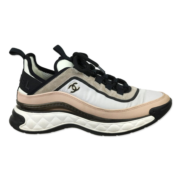 Chanel Pink/Gray/Black Fabric & Suede Calfskin Sneaker