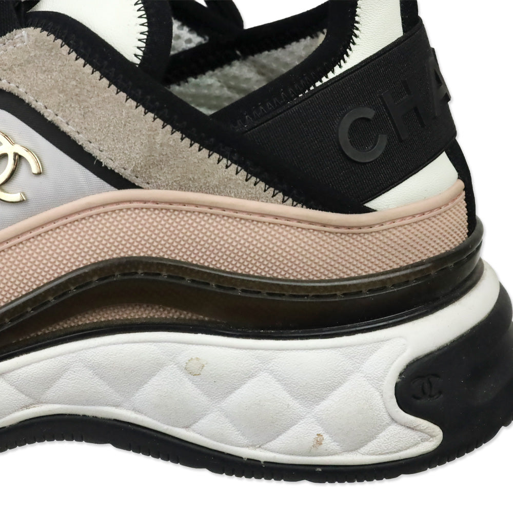 Chanel Pink/Gray/Black Fabric & Suede Calfskin Sneaker