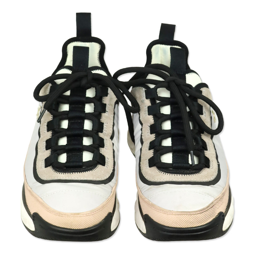 Chanel Pink/Gray/Black Fabric & Suede Calfskin Sneaker
