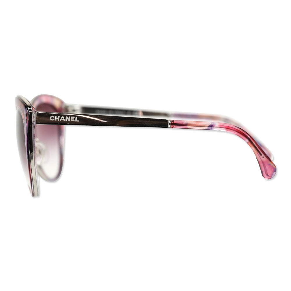 Chanel Pink/Purple Print Frame Gradient Tint Cat-Eye Chain Sunglasses