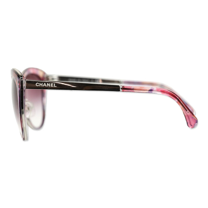 Chanel Pink/Purple Print Frame Gradient Tint Cat-Eye Chain Sunglasses