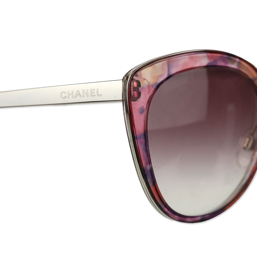 Chanel Pink/Purple Print Frame Gradient Tint Cat-Eye Chain Sunglasses