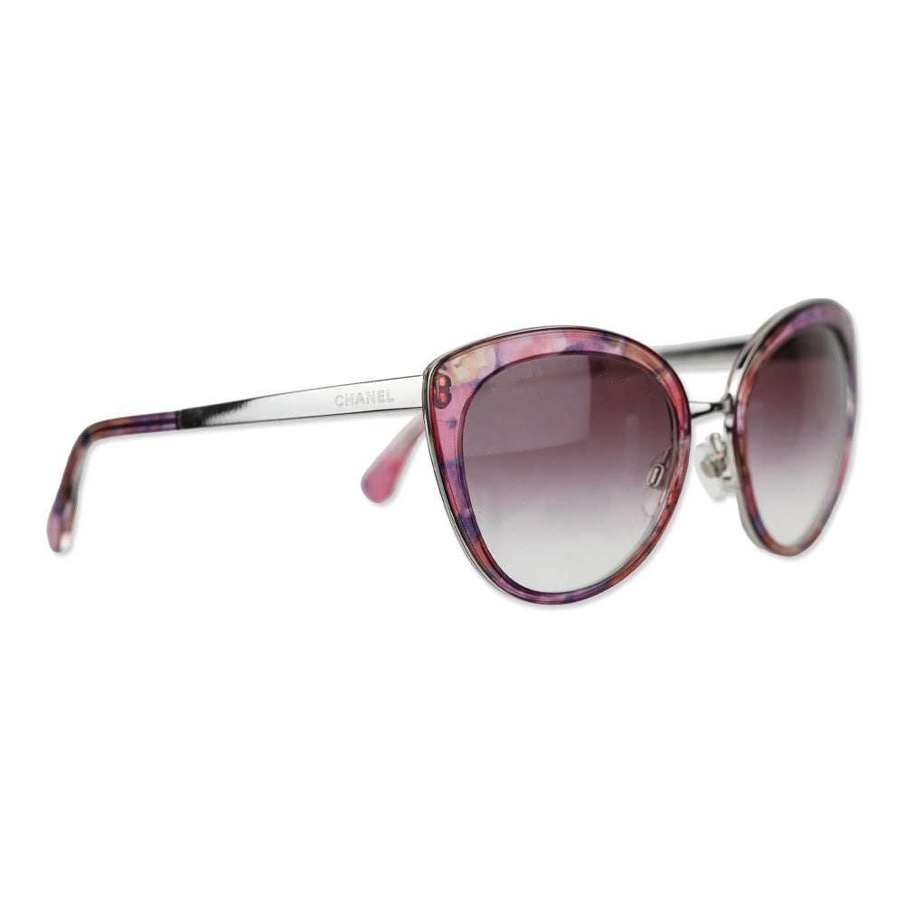 Chanel Pink/Purple Print Frame Gradient Tint Cat-Eye Chain Sunglasses