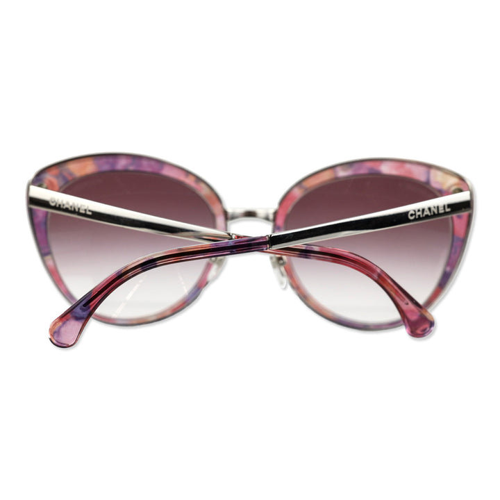 Chanel Pink/Purple Print Frame Gradient Tint Cat-Eye Chain Sunglasses