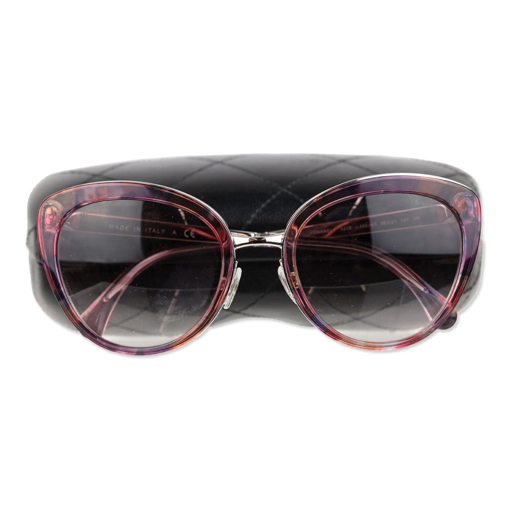 Chanel Pink/Purple Print Frame Gradient Tint Cat-Eye Chain Sunglasses