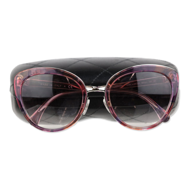 Chanel Pink/Purple Print Frame Gradient Tint Cat-Eye Chain Sunglasses
