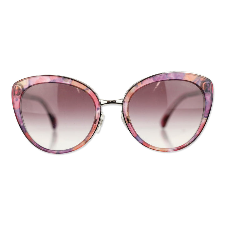 Chanel Pink/Purple Print Frame Gradient Tint Cat-Eye Chain Sunglasses