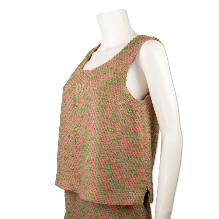 Chanel Pink and Green Tweed Sleeveless Top with Silk Multicolor Lining