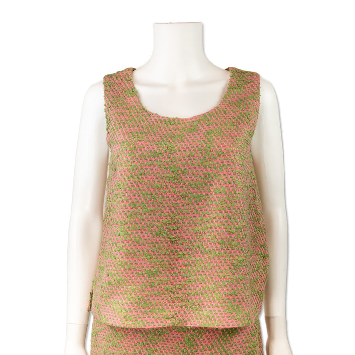 Chanel Pink and Green Tweed Sleeveless Top with Silk Multicolor Lining