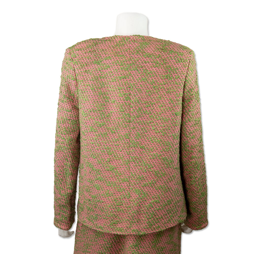 Chanel Pink and Green Tweed Jacket with Multicolor Silk Lining