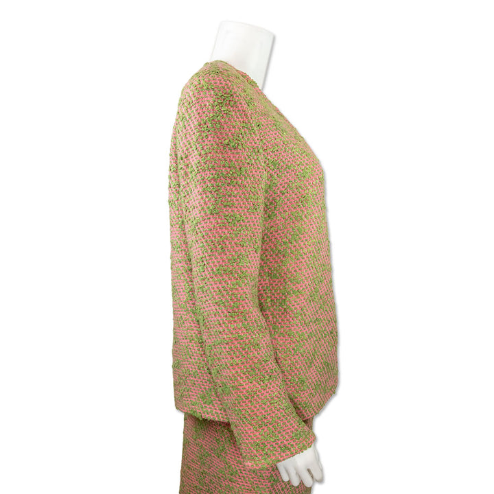 Chanel Pink and Green Tweed Jacket with Multicolor Silk Lining