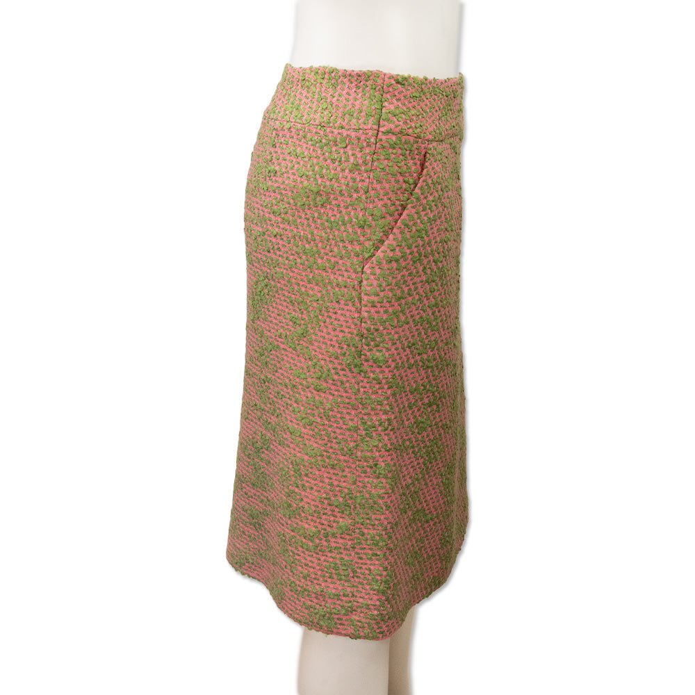 Chanel Pink and Green Tweed Midi Skirt