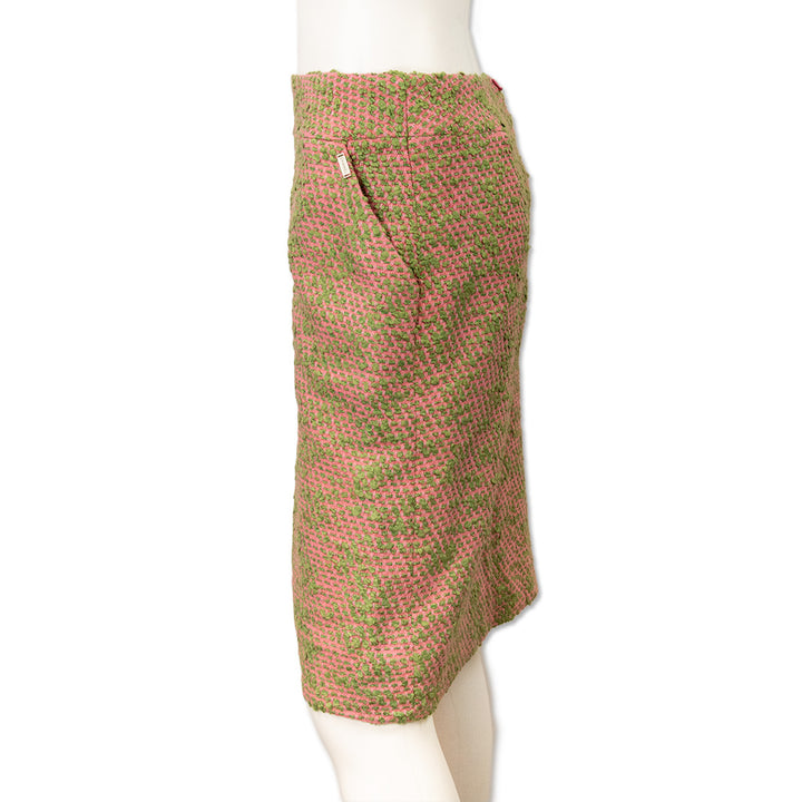 Chanel Pink and Green Tweed Midi Skirt