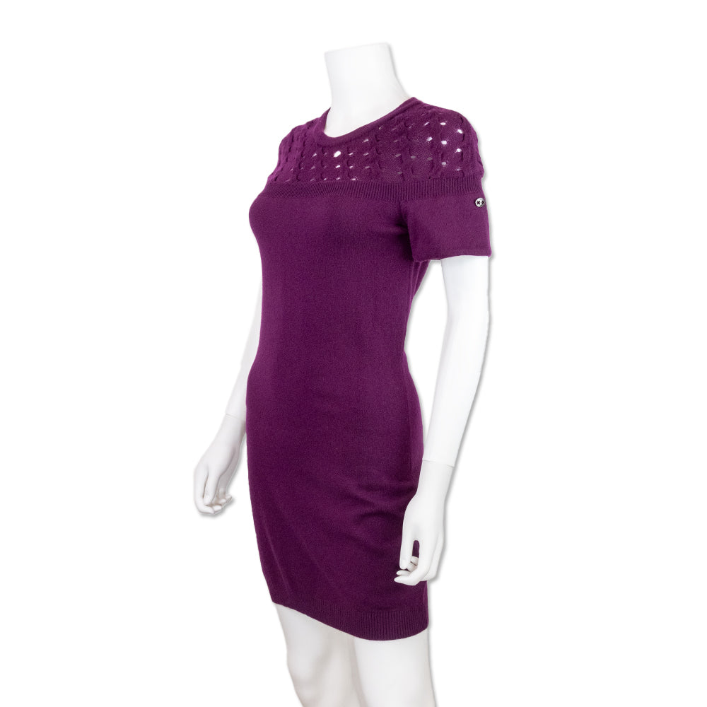 Chanel Purple Cashmere Knit Short Sleeve Midi Dress