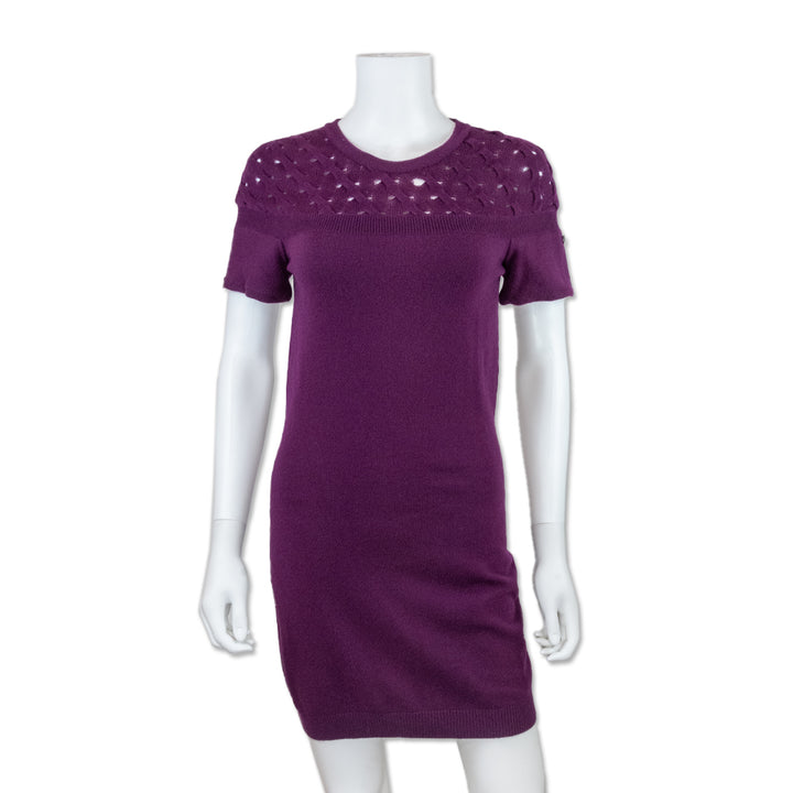 Chanel Purple Cashmere Knit Short Sleeve Midi Dress