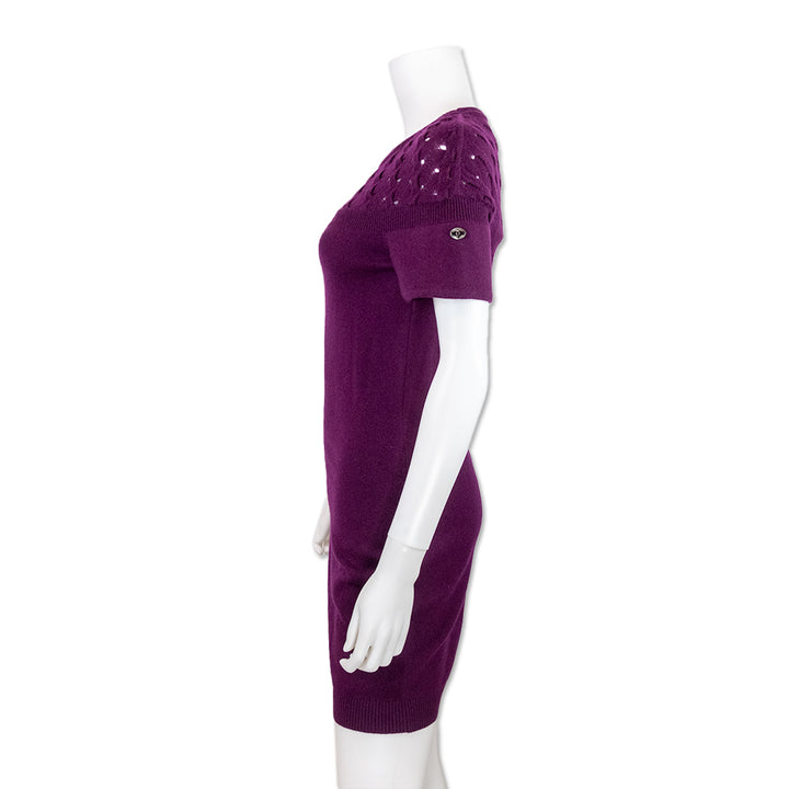 Chanel Purple Cashmere Knit Short Sleeve Midi Dress