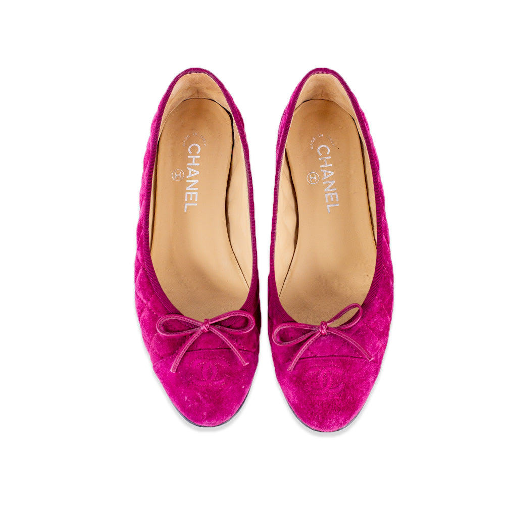 Chanel Purple Quilted Suede CC Ballet Flats