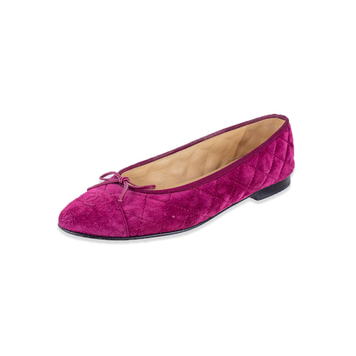 Chanel Purple Quilted Suede CC Ballet Flats